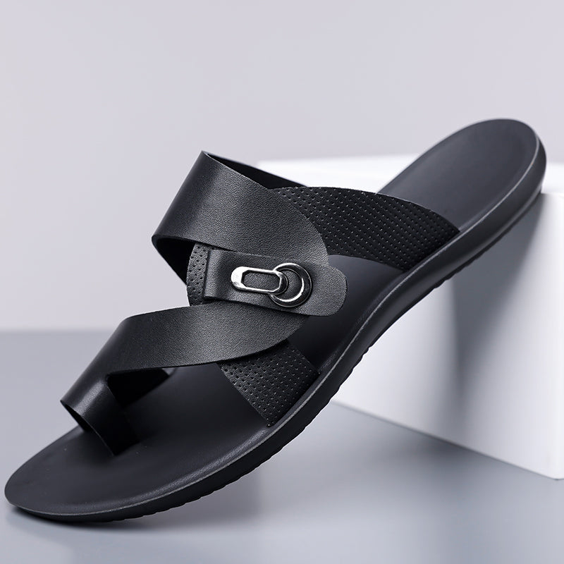 Arman Leather Slide Sandals Modern Toe Post Casual Footwear