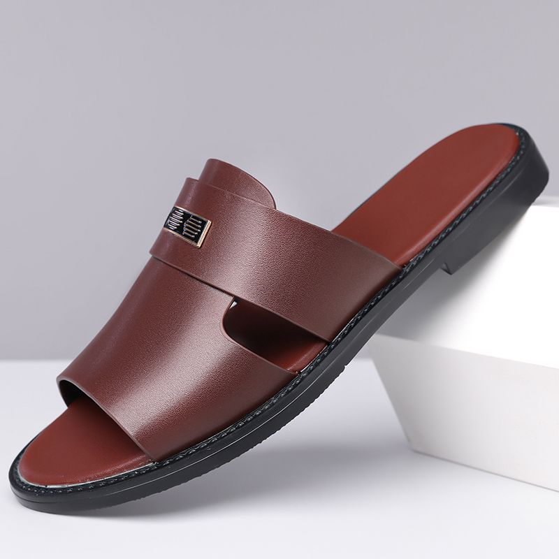 Ravello Genuine Leather Slide Sandals – Hand-Stitched Cushioned Summer Sandal