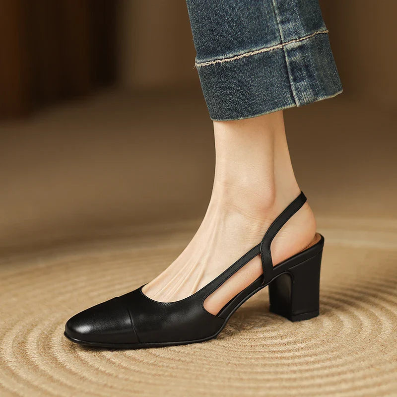 Juliana Genuine Leather Slingback Block Heel – Cushioned Comfort Dress Shoes