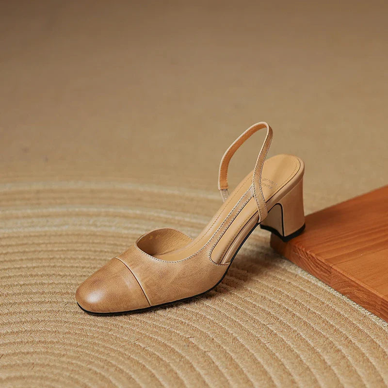 Juliana Genuine Leather Slingback Block Heel – Cushioned Comfort Dress Shoes