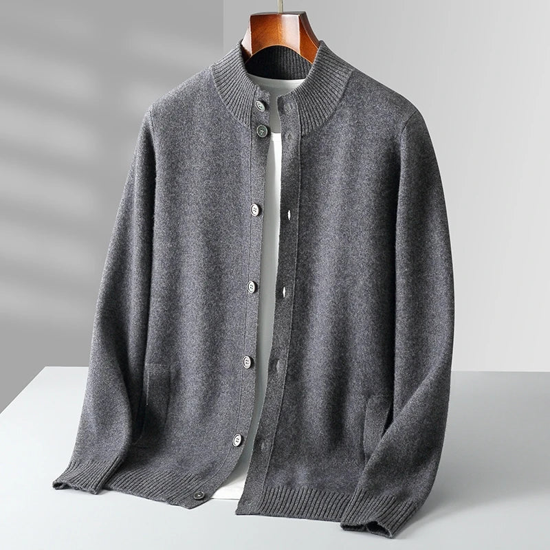 Daris Men's Tailored Cashmere Cardigan with Structured Collar and Button-Up Design