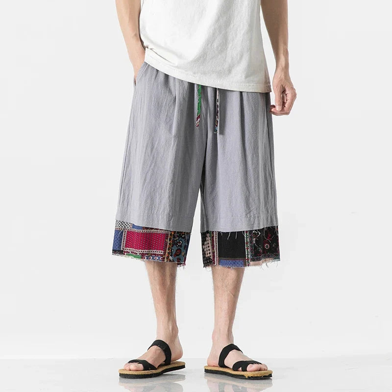Jacques Cotton Linen Patchwork Drawstring Shorts – Lightweight Relaxed Summer Fit