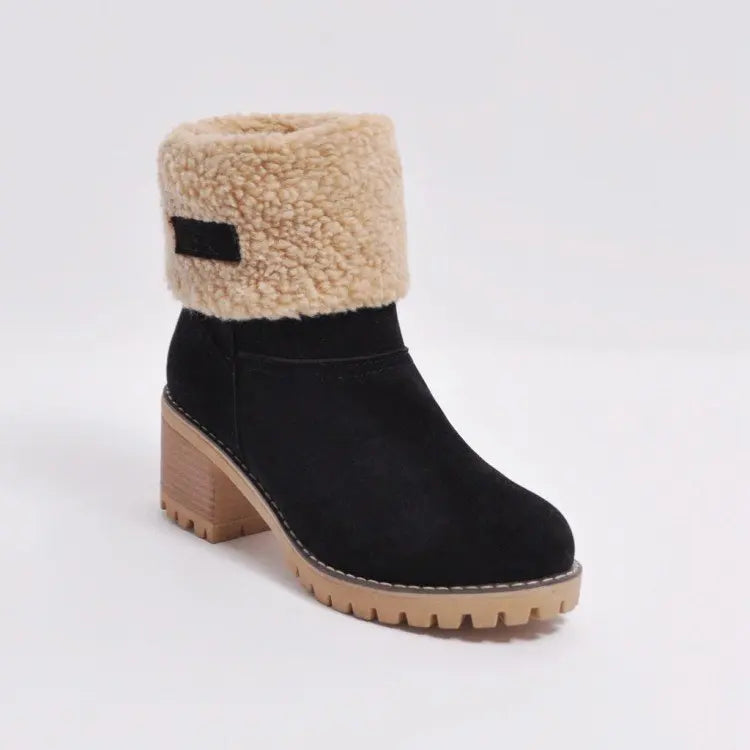 Avery Women's Suede Ankle Boots – Cozy Fur-Lined Block Heel