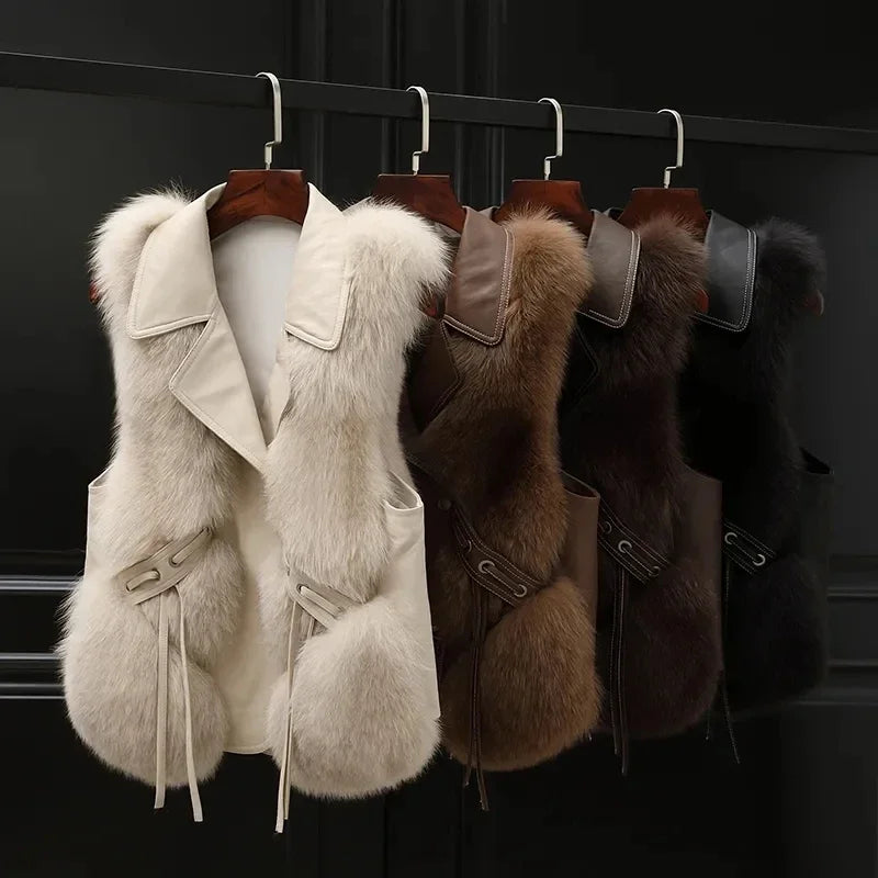 Amelia Women's Plush Faux Fur Vest – Cozy Waist-Length Layering Essential