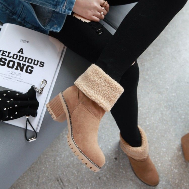 Avery Women's Suede Ankle Boots – Cozy Fur-Lined Block Heel