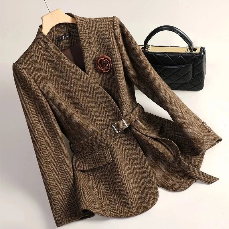 Aiko Women's Wool Jacket – Kimono-Style Outerwear with Obi Belt