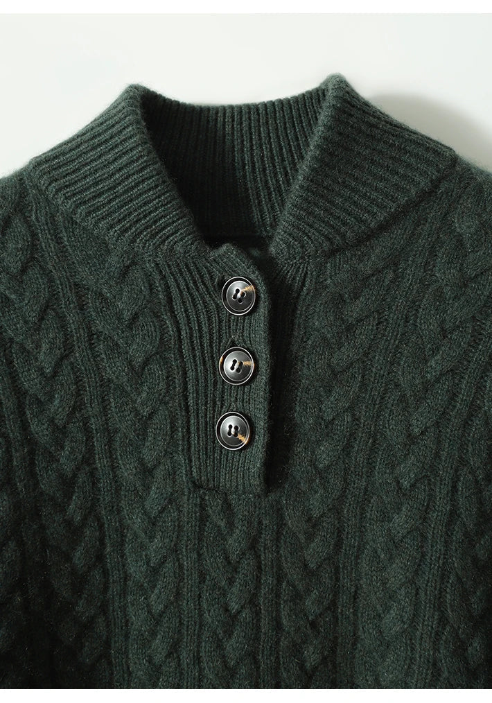 Valeria Wool Blend Henley Sweater – Mock Neck Soft Relaxed Everyday Knitwear