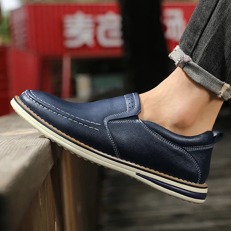 Elias Men's Genuine Leather Slip-On Loafers with Cushioned Comfort