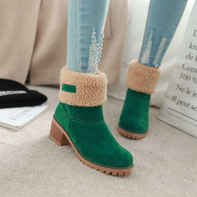 Avery Women's Suede Ankle Boots – Cozy Fur-Lined Block Heel
