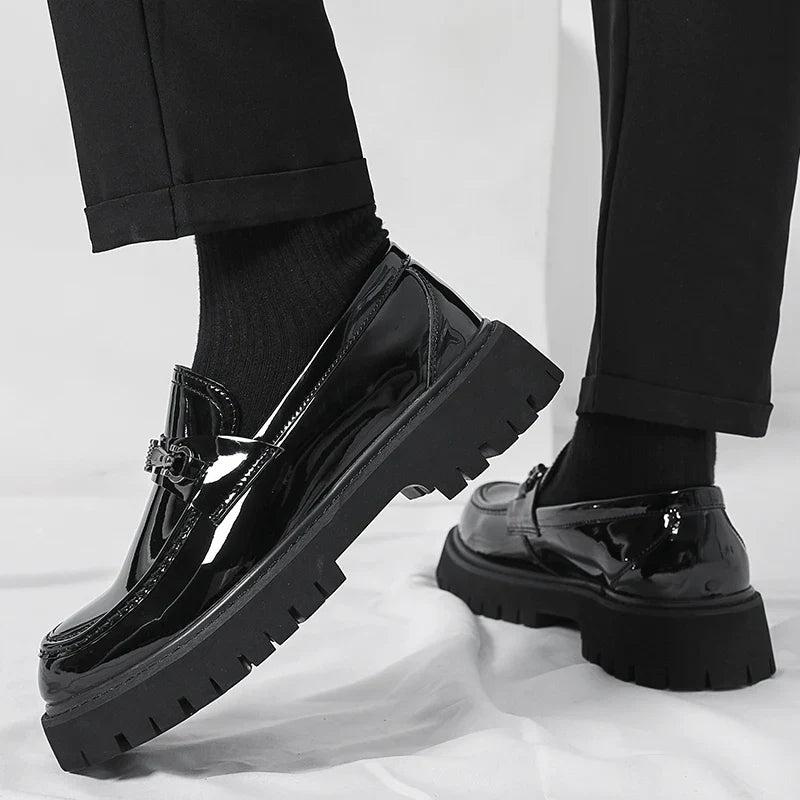 Valentino Leather Thick Sole Slip-On Loafers – Metal Detail Smart Dress Shoes