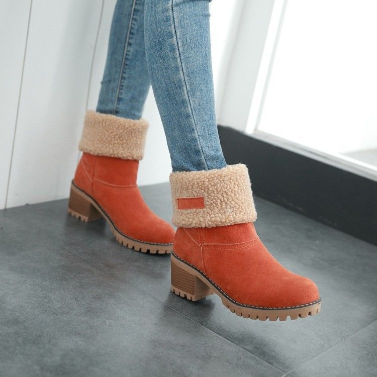 Avery Women's Suede Ankle Boots – Cozy Fur-Lined Block Heel