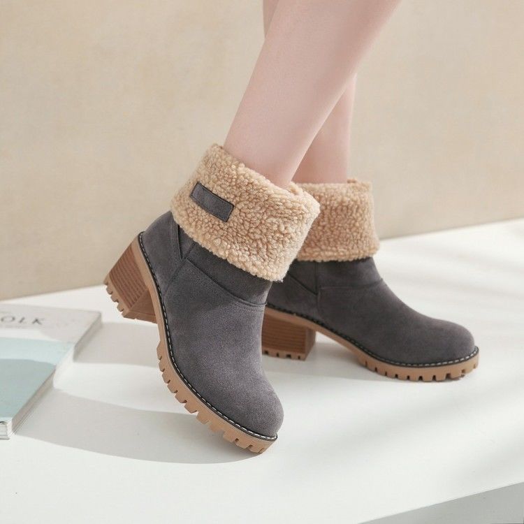 Avery Women's Suede Ankle Boots – Cozy Fur-Lined Block Heel