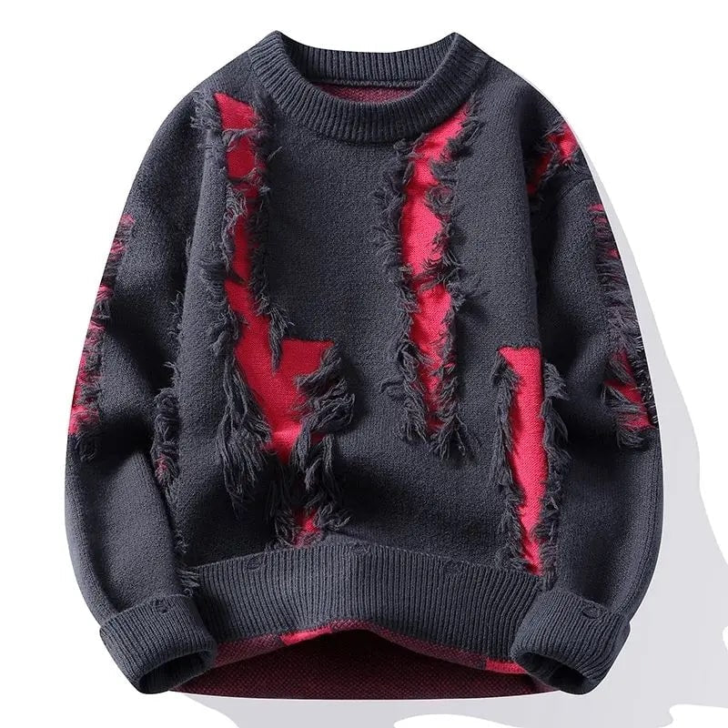 Aiden Men's Distressed Sweater – Textured Knit Pullover with Bold Frayed Accents