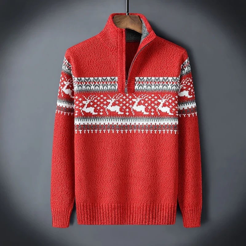 Aldrey Men's Wool Knit Quarter-Zip Christmas Sweater Pullover
