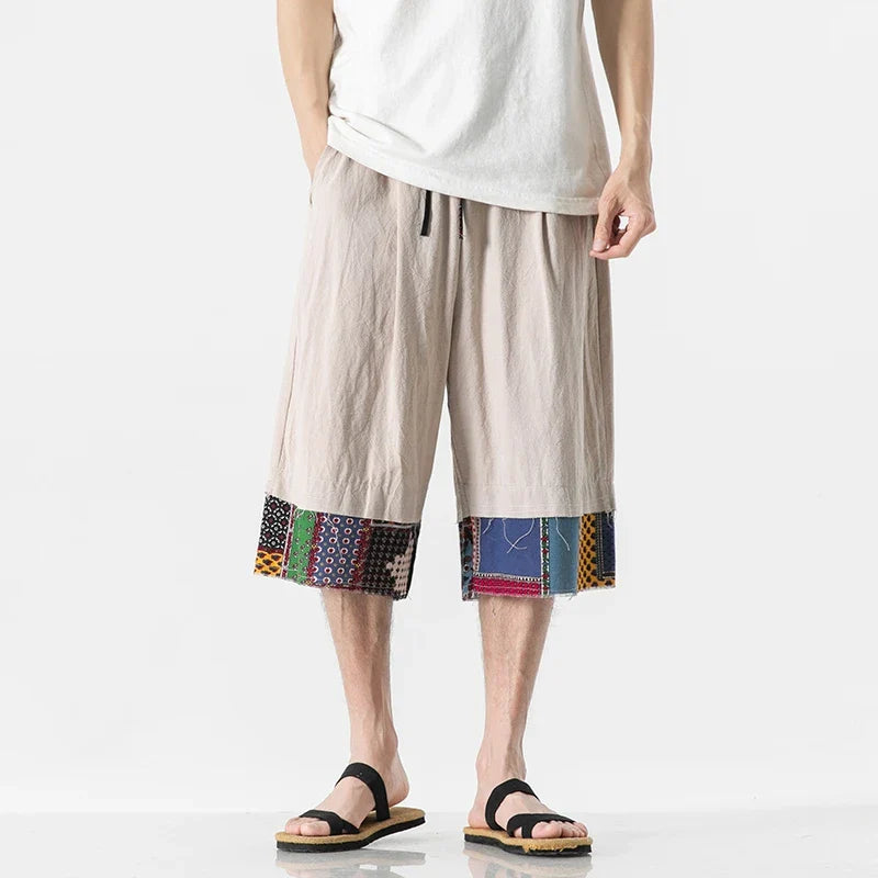 Jacques Cotton Linen Patchwork Drawstring Shorts – Lightweight Relaxed Summer Fit