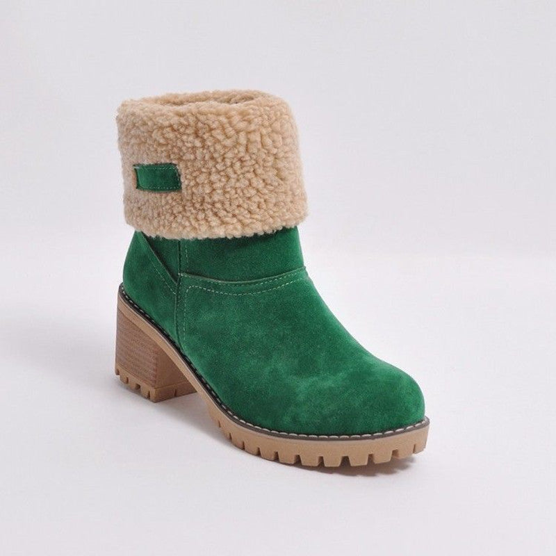 Avery Women's Suede Ankle Boots – Cozy Fur-Lined Block Heel