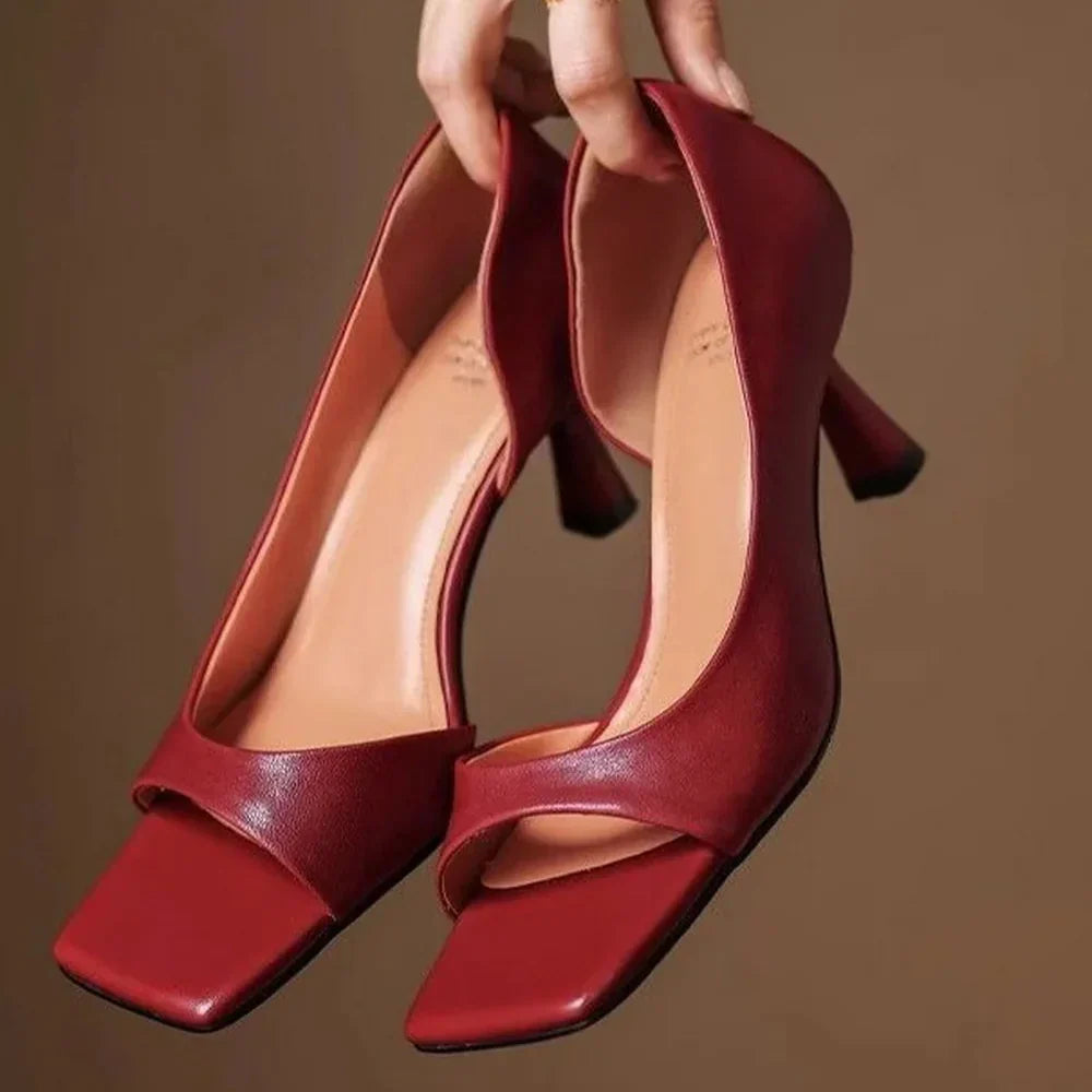 Claudia Women's Square Toe Mid-Heel Leather Sandals