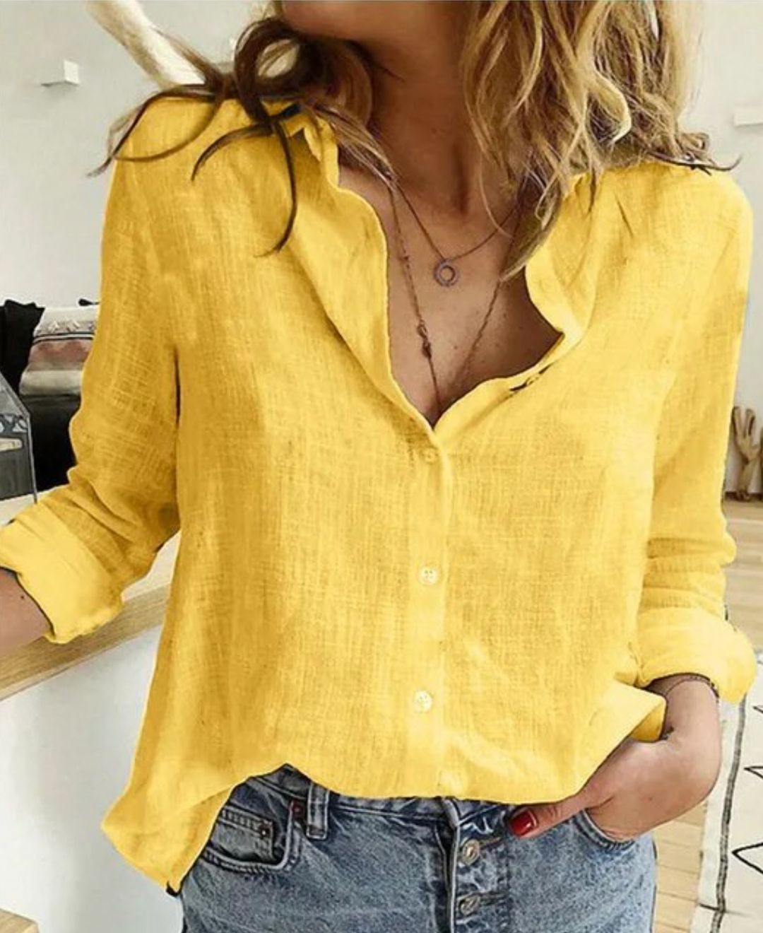 Seraphine Soft Linen Button Down Shirt – Elegant Long Sleeve Everyday Top