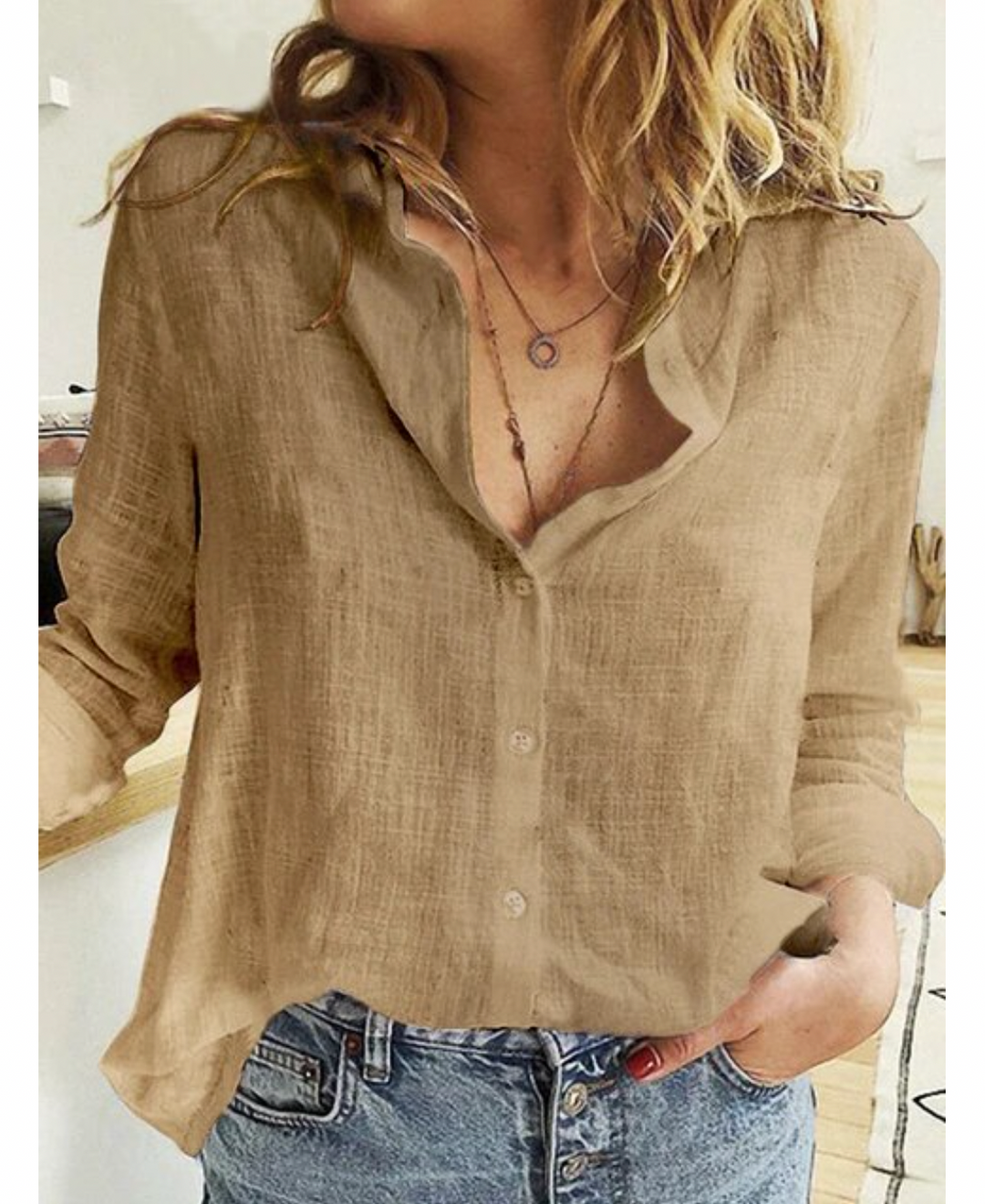 Seraphine Soft Linen Button Down Shirt – Elegant Long Sleeve Everyday Top