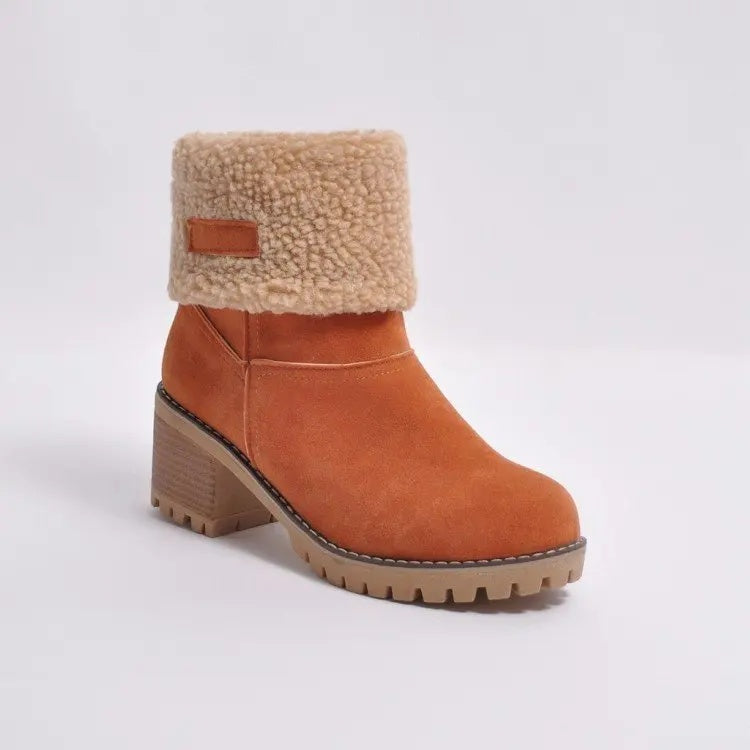Avery Women's Suede Ankle Boots – Cozy Fur-Lined Block Heel
