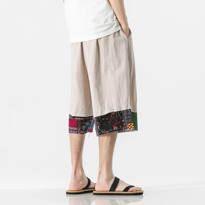Jacques Cotton Linen Patchwork Drawstring Shorts – Lightweight Relaxed Summer Fit