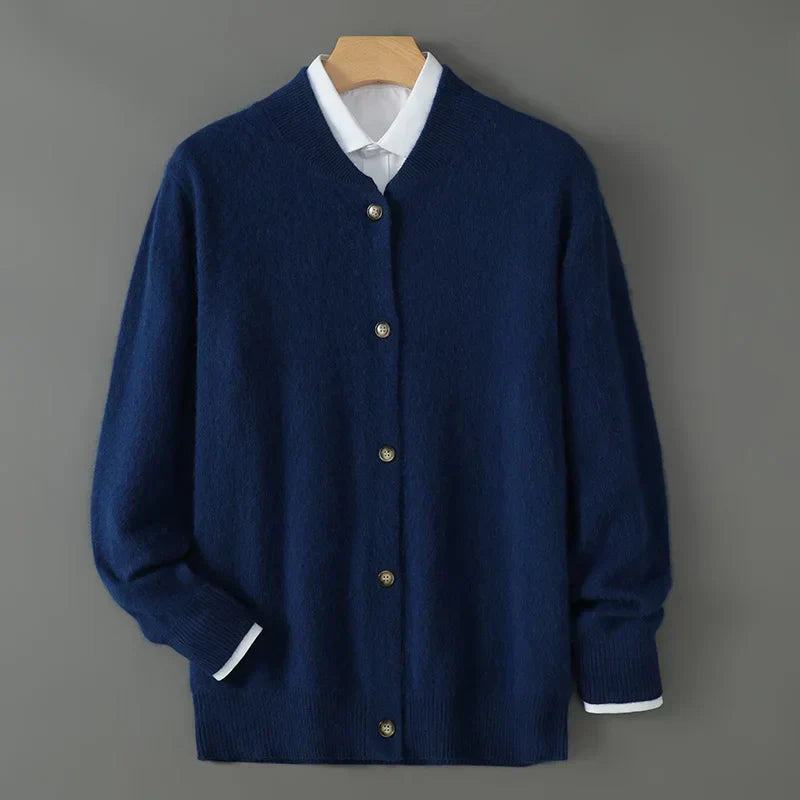 Frostan Men's Lightweight Brushed Knit Cashmere Cardigan with Button-Up Design