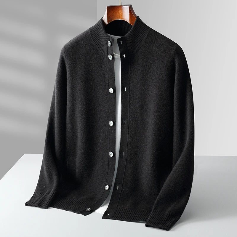 Daris Men's Tailored Cashmere Cardigan with Structured Collar and Button-Up Design
