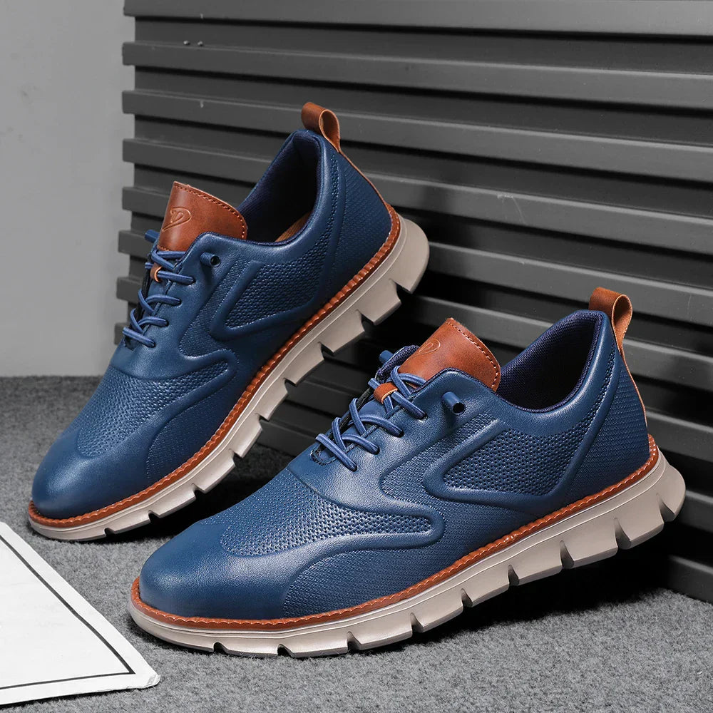 Carter Men's Leather Sneakers – No-Tie Cushioned Everyday Comfort Shoes