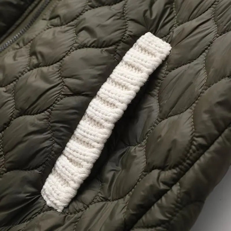 Anne Women's Quilted Jacket – Textured Knit Sleeves with Zip-Up Closure
