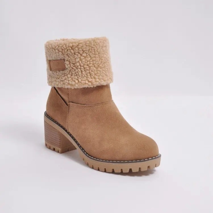 Avery Women's Suede Ankle Boots – Cozy Fur-Lined Block Heel