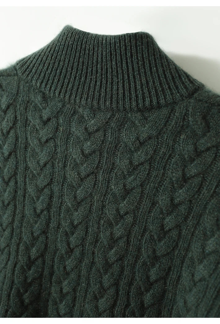 Valeria Wool Blend Henley Sweater – Mock Neck Soft Relaxed Everyday Knitwear