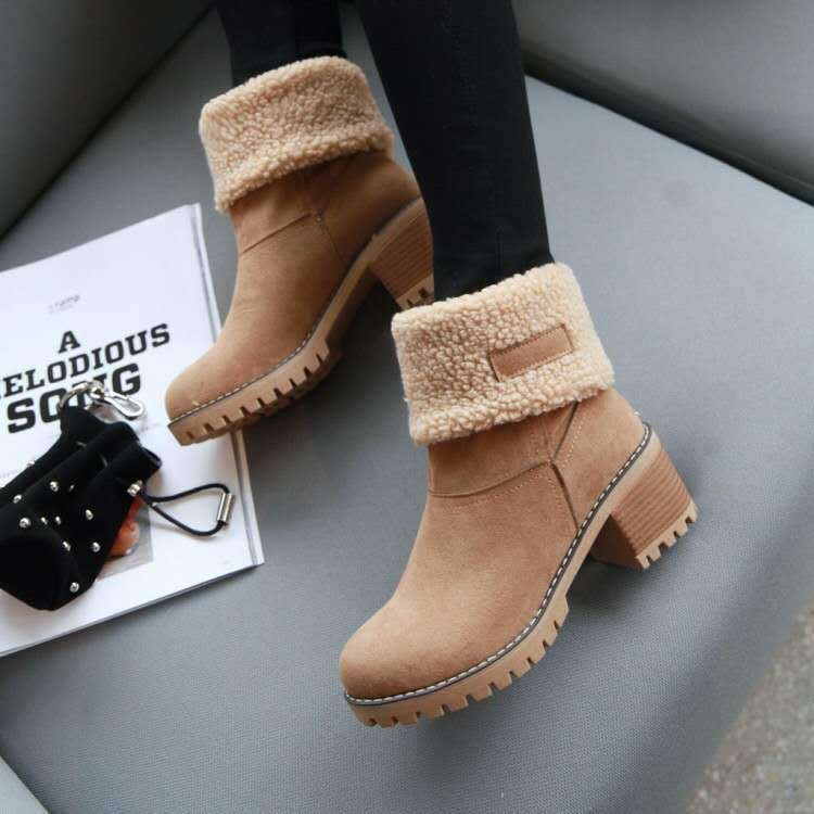 Avery Women's Suede Ankle Boots – Cozy Fur-Lined Block Heel