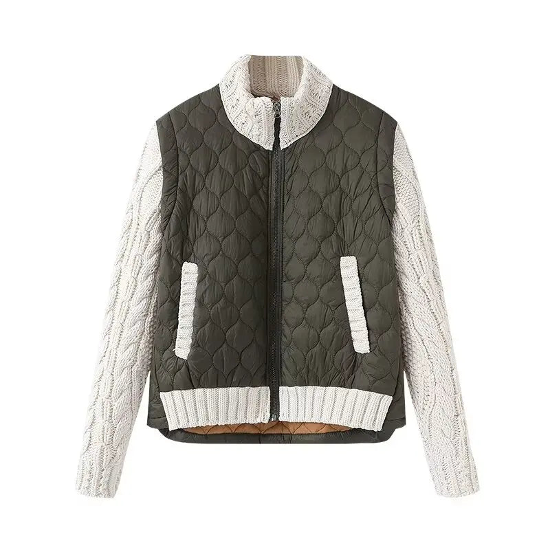 Anne Women's Quilted Jacket – Textured Knit Sleeves with Zip-Up Closure