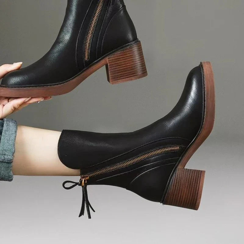 Selene Genuine Leather Ankle Boots – Low Heel Stability Cushioned Comfort
