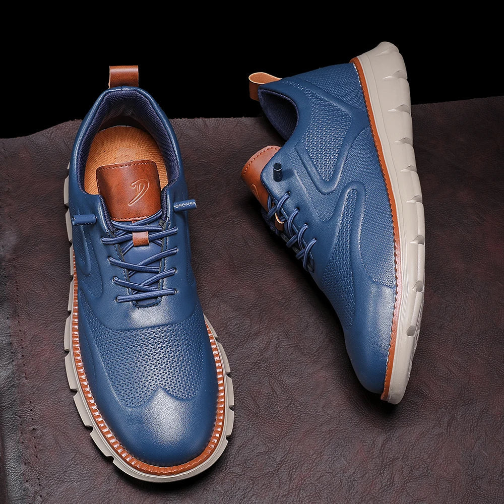 Carter Men's Leather Sneakers – No-Tie Cushioned Everyday Comfort Shoes