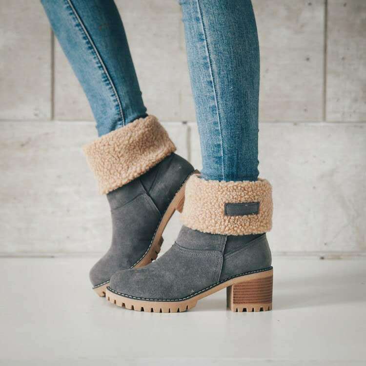 Avery Women's Suede Ankle Boots – Cozy Fur-Lined Block Heel