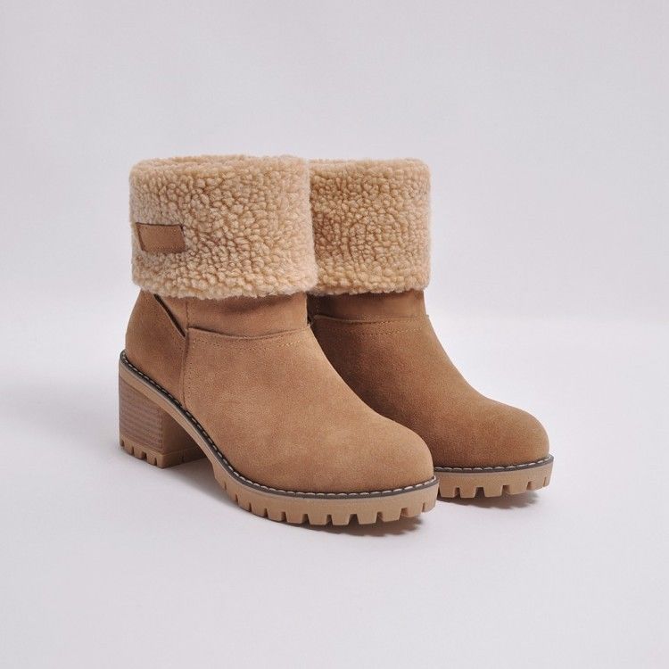 Avery Women's Suede Ankle Boots – Cozy Fur-Lined Block Heel