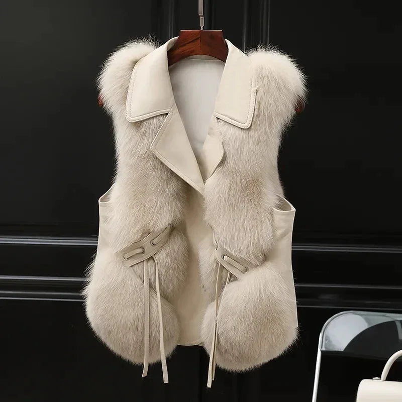 Amelia Women's Plush Faux Fur Vest – Cozy Waist-Length Layering Essential