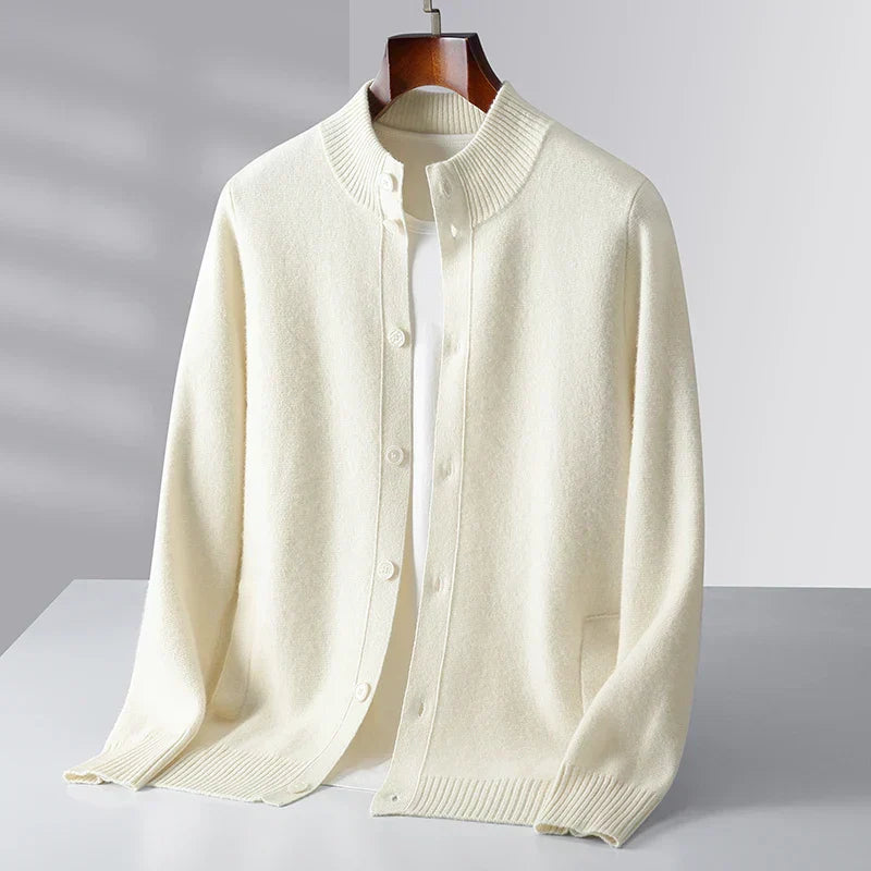 Daris Men's Tailored Cashmere Cardigan with Structured Collar and Button-Up Design