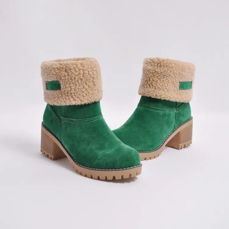 Avery Women's Suede Ankle Boots – Cozy Fur-Lined Block Heel