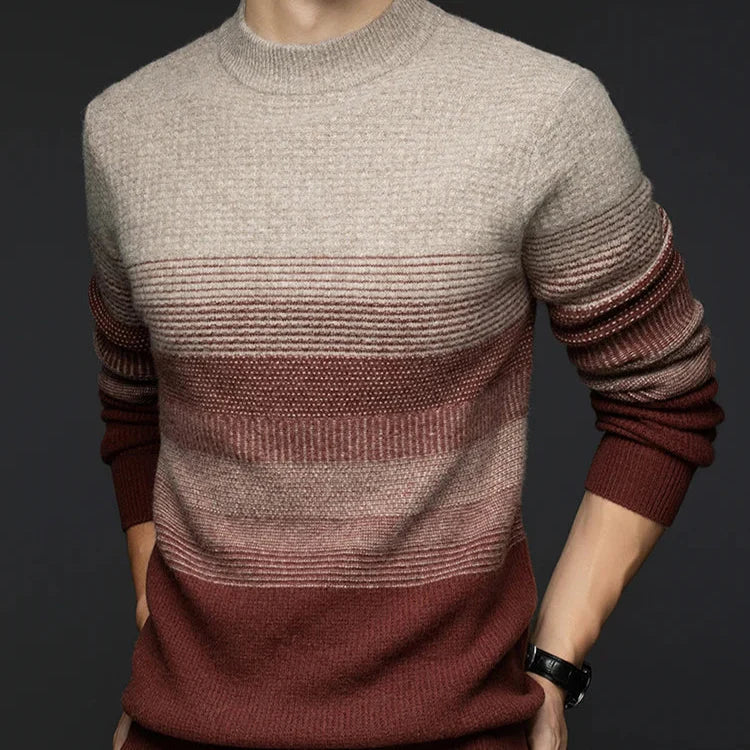 Aspen Men's Pure Wool Sweater – Gradient Stripe Pattern