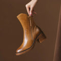 Selene Genuine Leather Ankle Boots – Low Heel Stability Cushioned Comfort
