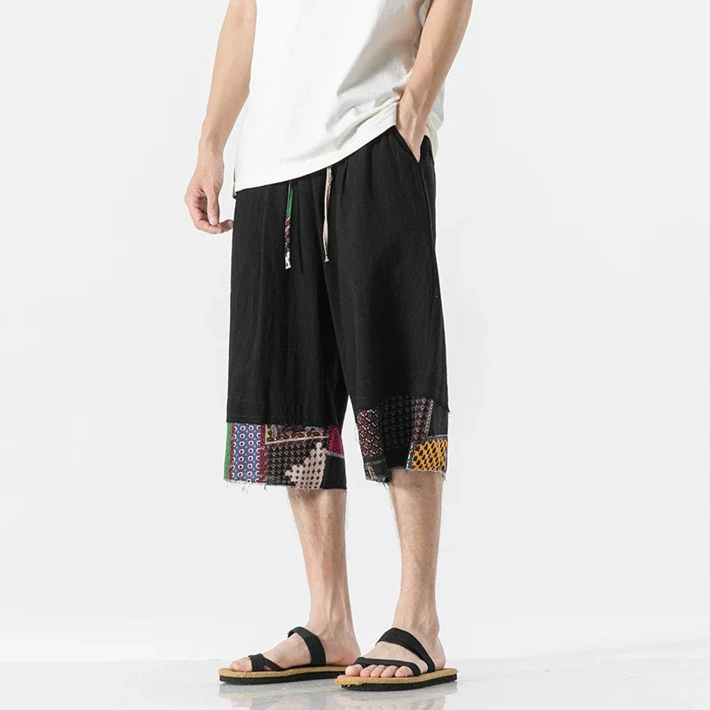 Jacques Cotton Linen Patchwork Drawstring Shorts – Lightweight Relaxed Summer Fit