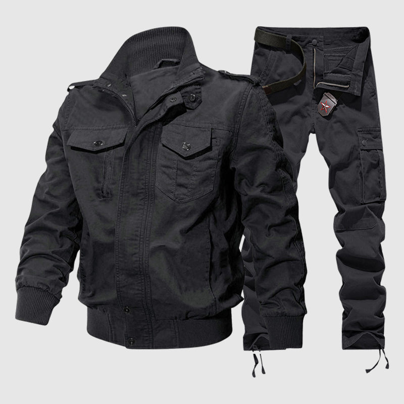 Harrison Men's Tactical Cargo Ensemble – Cotton-Blend Explorer Jacket & Pants