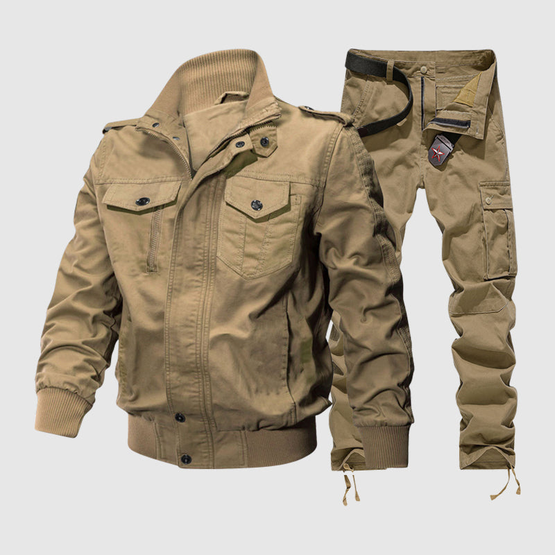 Harrison Men's Tactical Cargo Ensemble – Cotton-Blend Explorer Jacket & Pants