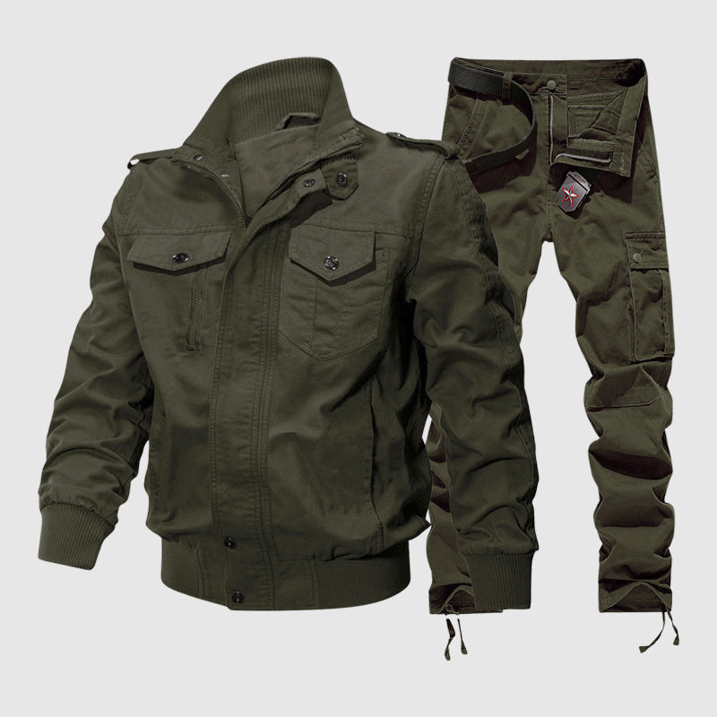 Harrison Men's Tactical Cargo Ensemble – Cotton-Blend Explorer Jacket & Pants
