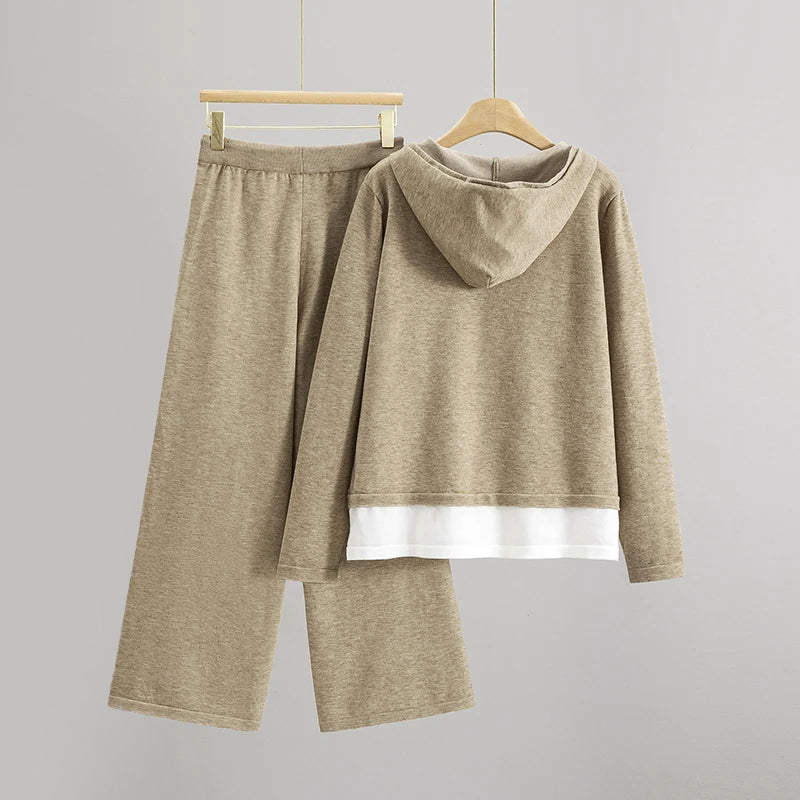 Alyna Women's Knit Lounge Set – Cozy Hooded Sweater & Wide-Leg Pants