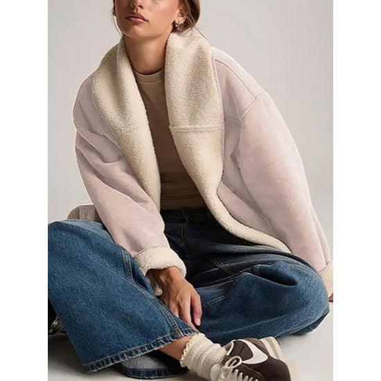 Amina Women's Suede Jacket – Shearling Lining and Relaxed Lapel Style