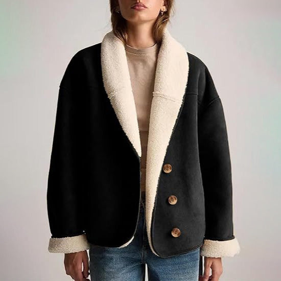 Amina Women's Suede Jacket – Shearling Lining and Relaxed Lapel Style