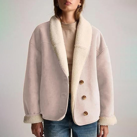 Amina Women's Suede Jacket – Shearling Lining and Relaxed Lapel Style